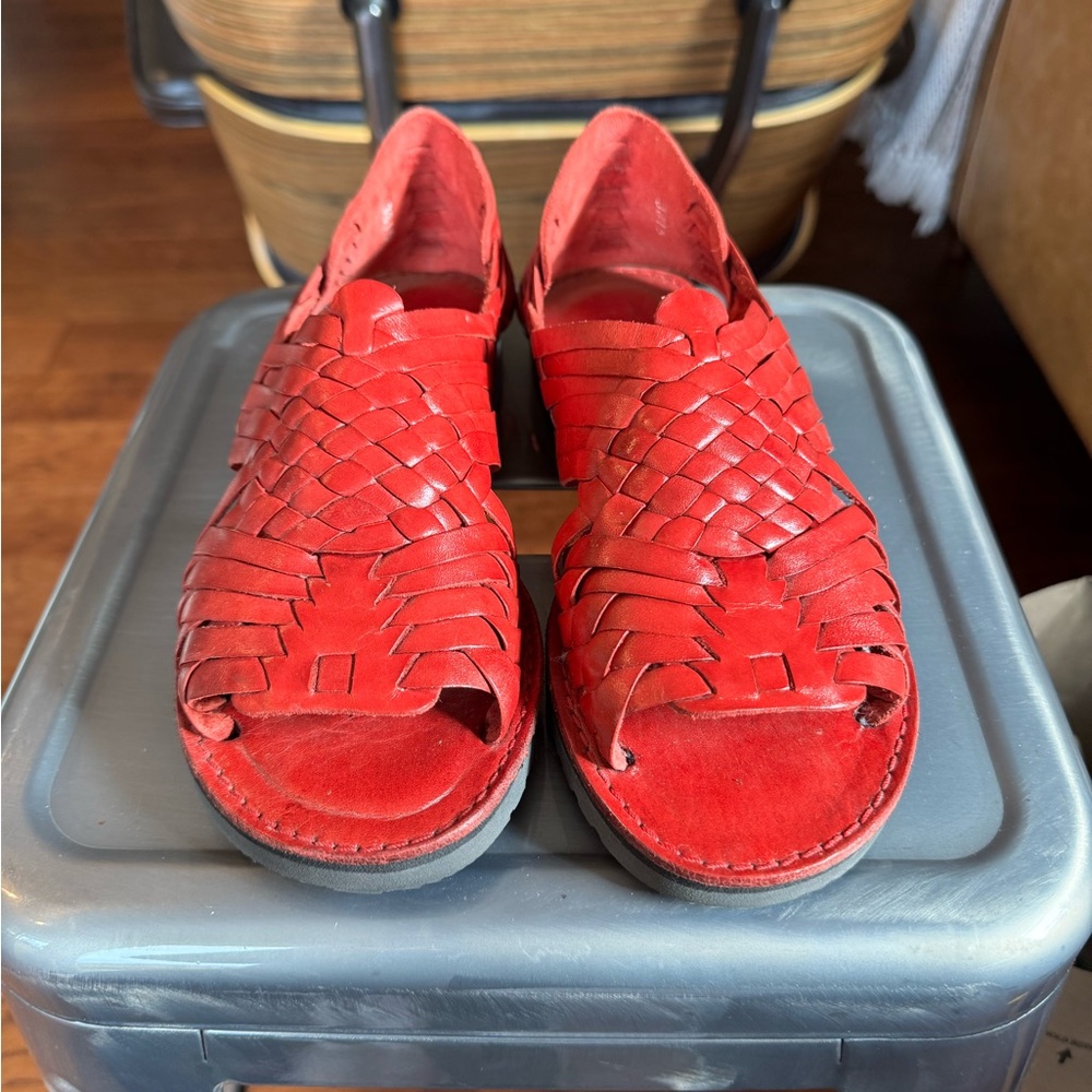 Brand X Red Woven Leather Sandals - Picture 6 of 6